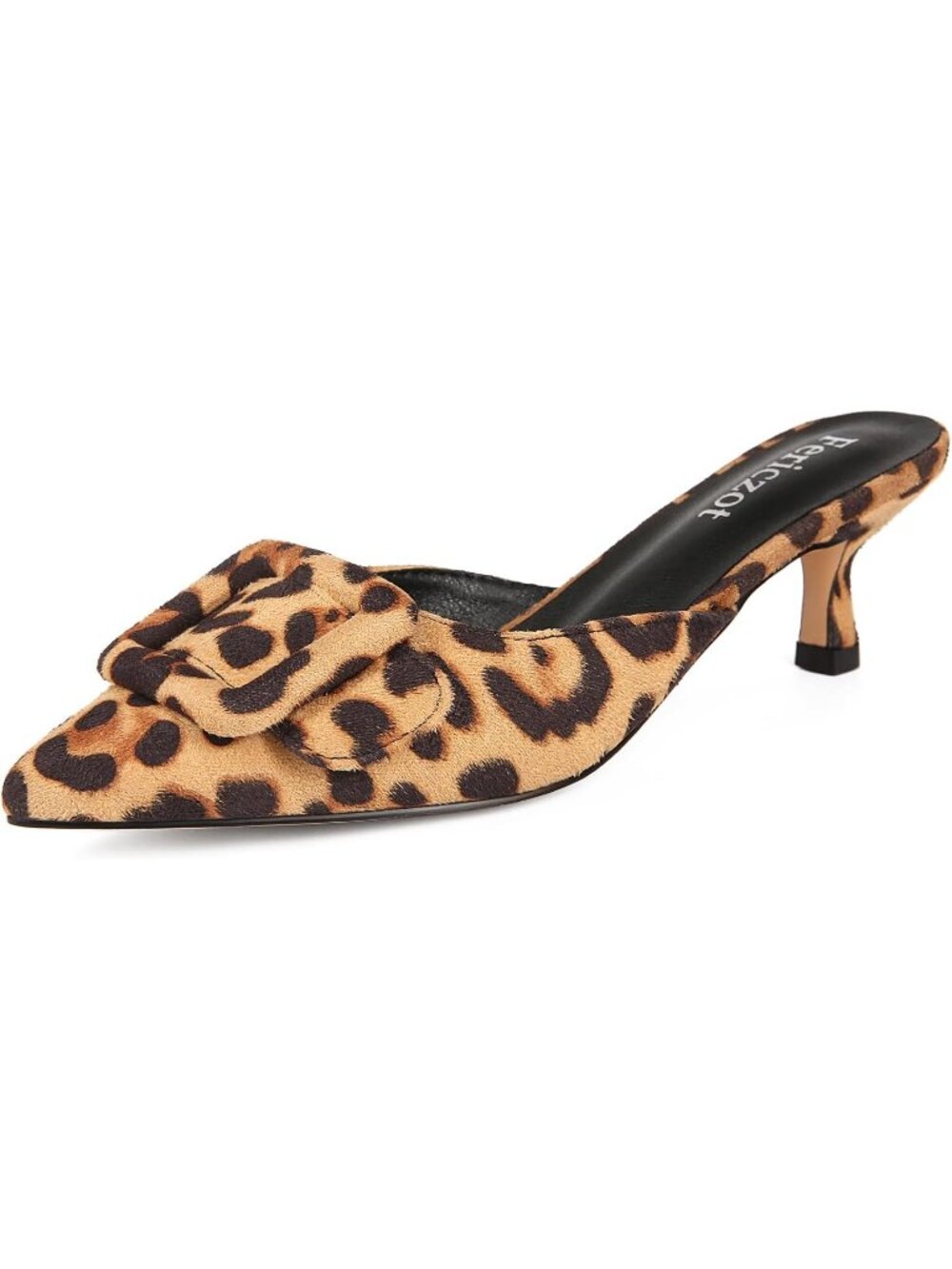Women's Leopard Slingback Buckle Pumps Kitten Heels Pointed Toe Slides Sandals